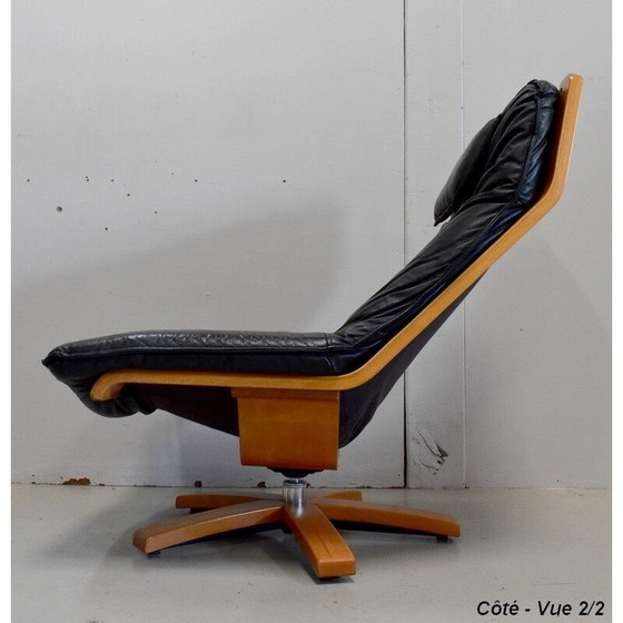 Image 1 of Vintage leather and beech armchair, 1970s
