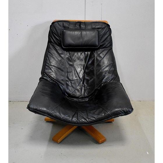 Image 1 of Vintage leather and beech armchair, 1970s