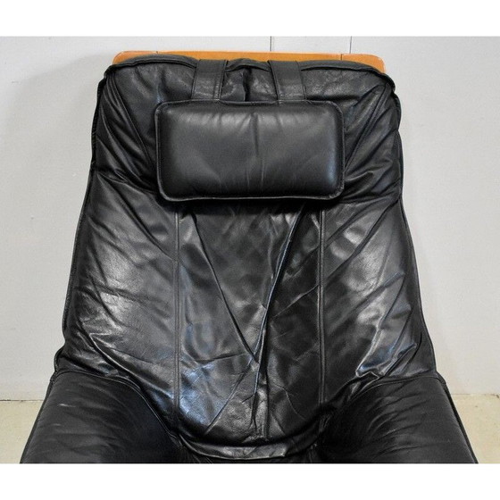 Image 1 of Vintage leather and beech armchair, 1970s