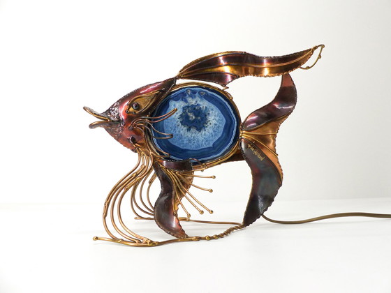 Image 1 of Brutalist Fish Lamp In Brass And Agathe Richard Faure 1980