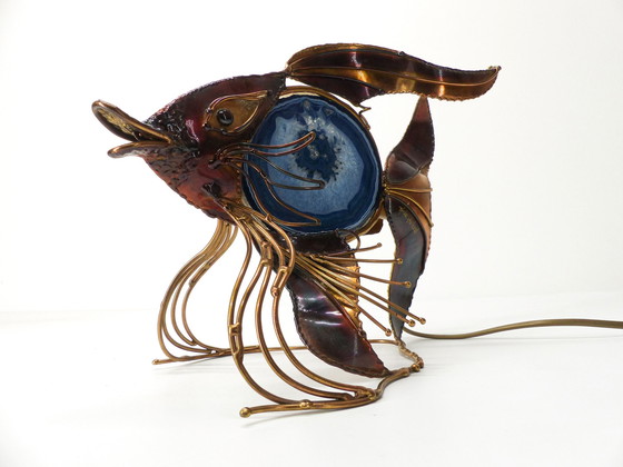 Image 1 of Brutalist Fish Lamp In Brass And Agathe Richard Faure 1980