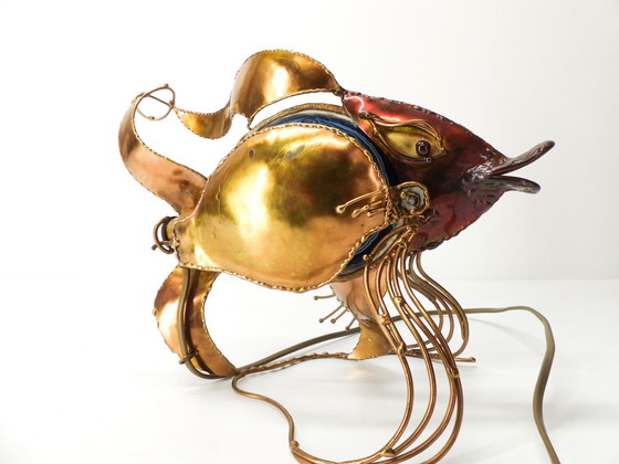 Image 1 of Brutalist Fish Lamp In Brass And Agathe Richard Faure 1980