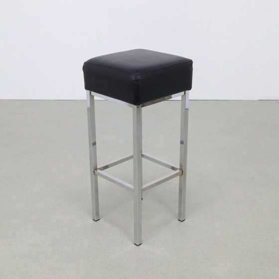 Image 1 of 3x Bar Stool in Chrome and Leather, 1980s