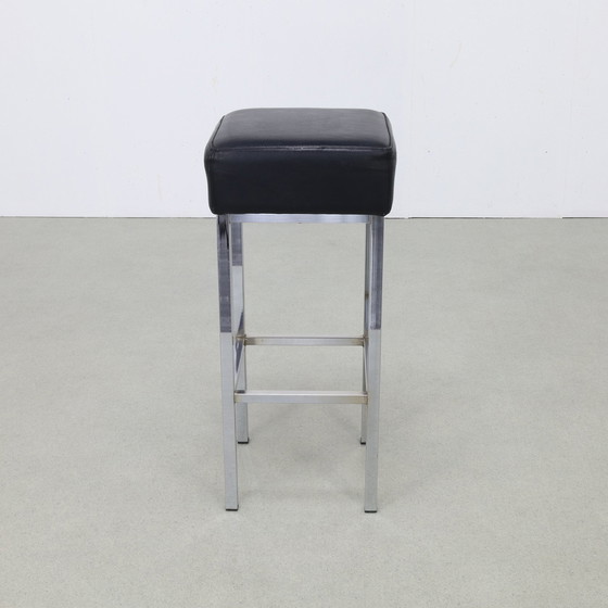 Image 1 of Tabouret de bar 3x en chrome et cuir, années 1980