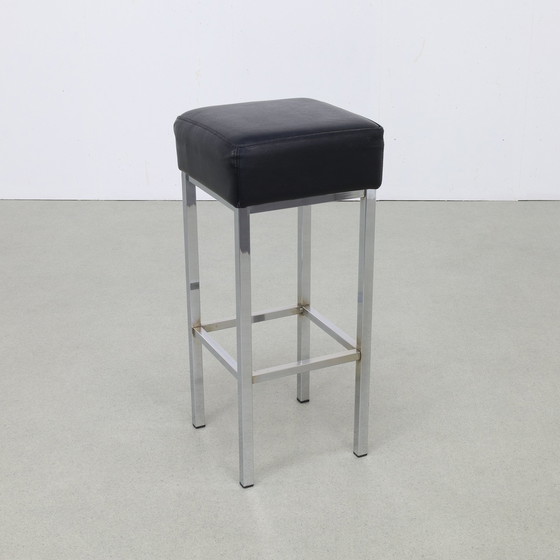 Image 1 of Tabouret de bar 3x en chrome et cuir, années 1980