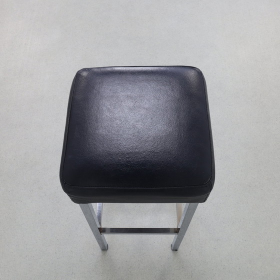 Image 1 of Tabouret de bar 3x en chrome et cuir, années 1980