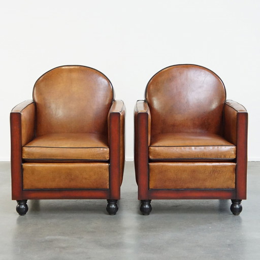 2 X Sheep Leather Art Deco Armchair