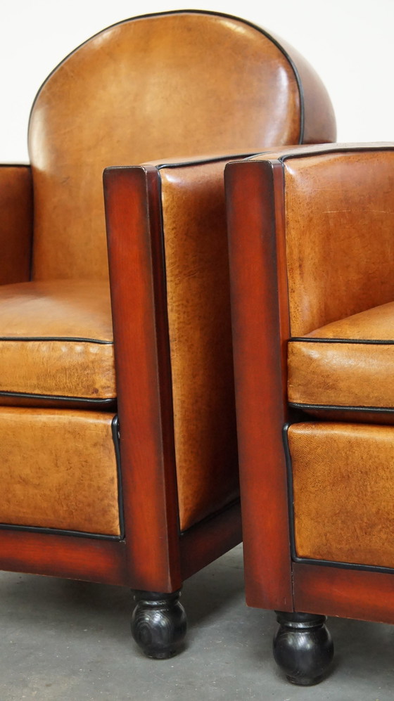 Image 1 of 2 X Sheep Leather Art Deco Armchair