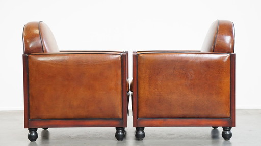 2 X Sheep Leather Art Deco Armchair