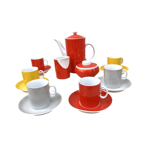 Coffee Service For 6 People, Milo Designed By A. Sadulski, Karolina Table Porcelain Plant, Poland, 1970S.