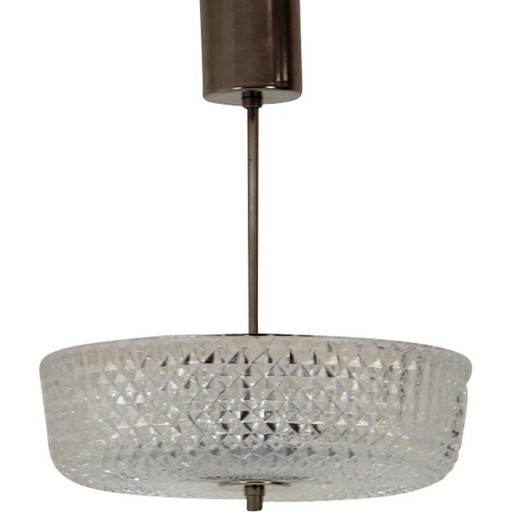 Vintage glass and metal pendant lamp by Kamenicky Senov, Czechoslovakia 1960