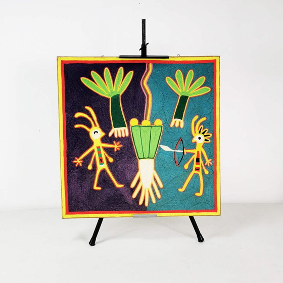 Image 1 of Vintage painting woven with thread by The Huichol tribe, Mexico 1970