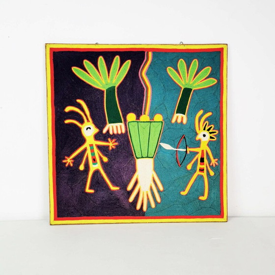 Image 1 of Vintage painting woven with thread by The Huichol tribe, Mexico 1970
