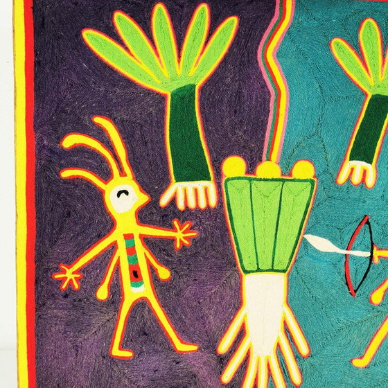 Image 1 of Vintage painting woven with thread by The Huichol tribe, Mexico 1970