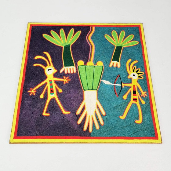 Image 1 of Vintage painting woven with thread by The Huichol tribe, Mexico 1970