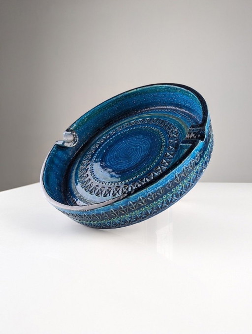 Giant Blue Ceramic Ashtray By Aldo Londi For Bitossi