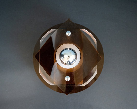 Image 1 of Lampada da parete vintage in vetro fumé Herda