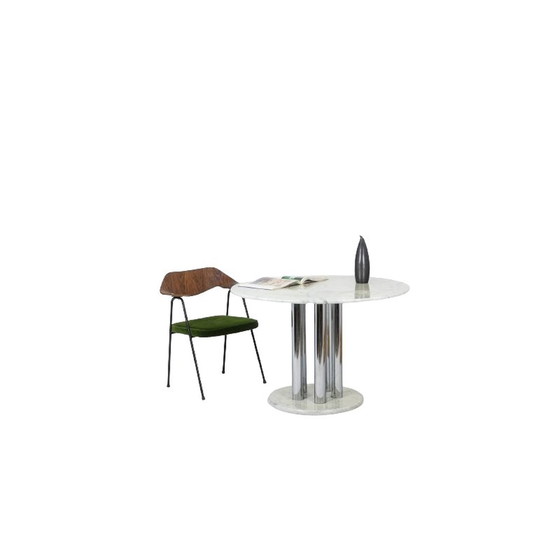 Image 1 of Vintage round table in marble and chrome metal, Italy 1970