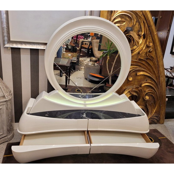 Image 1 of Vintage Space Age dressing table in white lacquered wood for Dbm, Italy 1970
