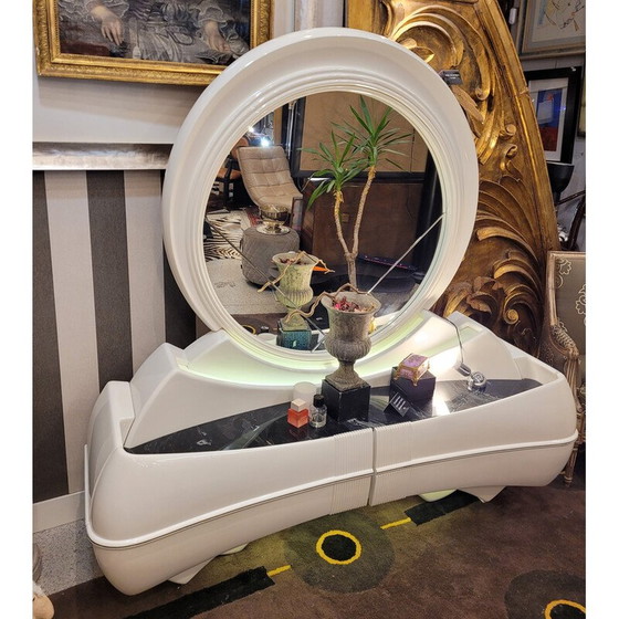 Image 1 of Vintage Space Age dressing table in white lacquered wood for Dbm, Italy 1970