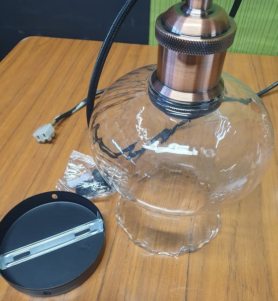 Image 1 of 1987 Vintage Glass Pendant Lamp