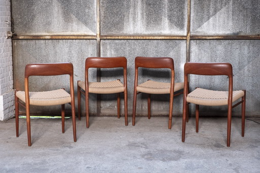 4X Niels Møller Model 75 Dining Chair In Teak, 1960S Denmark