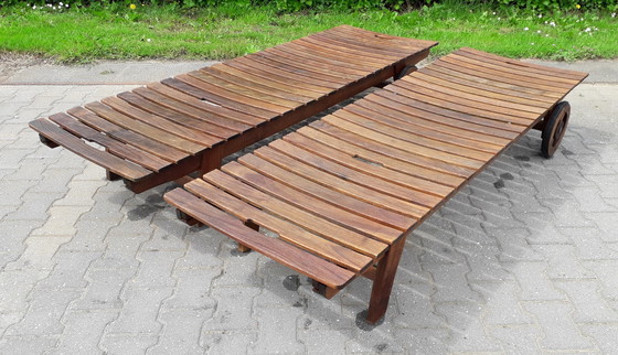 Image 1 of 2 Gloster teak loungers, mobile