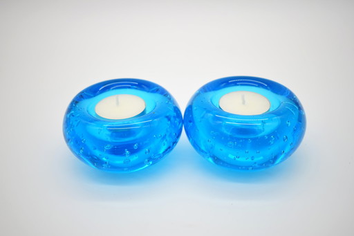 2 x hand-blown glass tealight holders