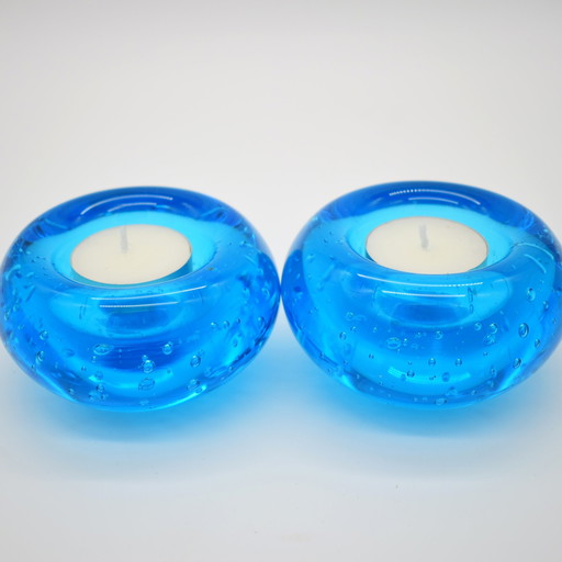 2 x hand-blown glass tealight holders