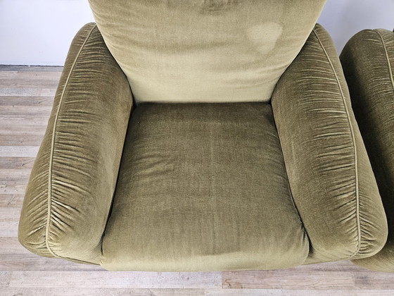 Image 1 of Pair Of Vintage Armchairs From The 70S In Green Fabric, 1970