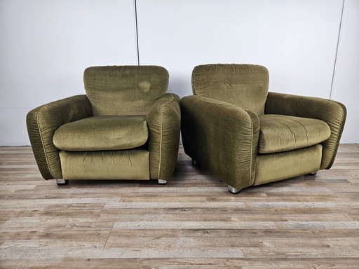 Pair Of Vintage Armchairs From The 70S In Green Fabric, 1970