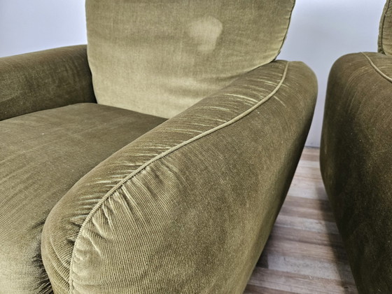 Image 1 of Pair Of Vintage Armchairs From The 70S In Green Fabric, 1970