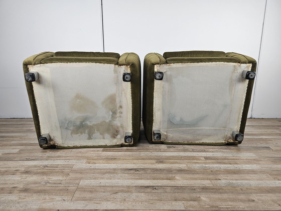Image 1 of Pair Of Vintage Armchairs From The 70S In Green Fabric, 1970