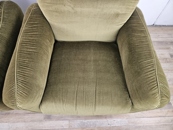 Image 1 of Pair Of Vintage Armchairs From The 70S In Green Fabric, 1970