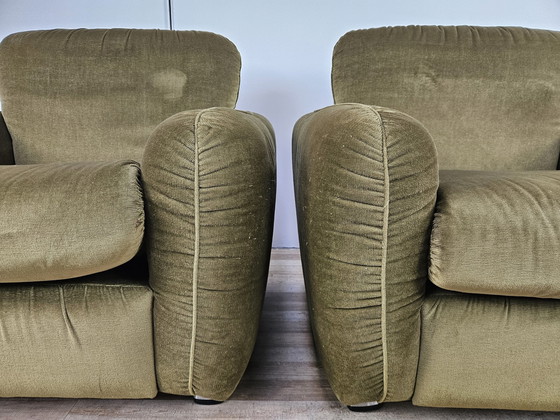 Image 1 of Pair Of Vintage Armchairs From The 70S In Green Fabric, 1970