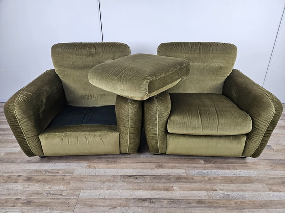 Image 1 of Pair Of Vintage Armchairs From The 70S In Green Fabric, 1970