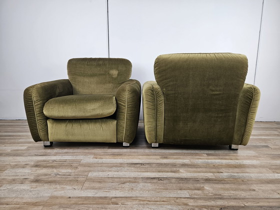 Image 1 of Pair Of Vintage Armchairs From The 70S In Green Fabric, 1970