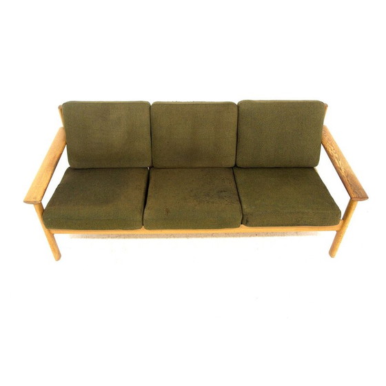 Image 1 of Vintage 3 seater oakwood sofa with cushions, Sweden 1970
