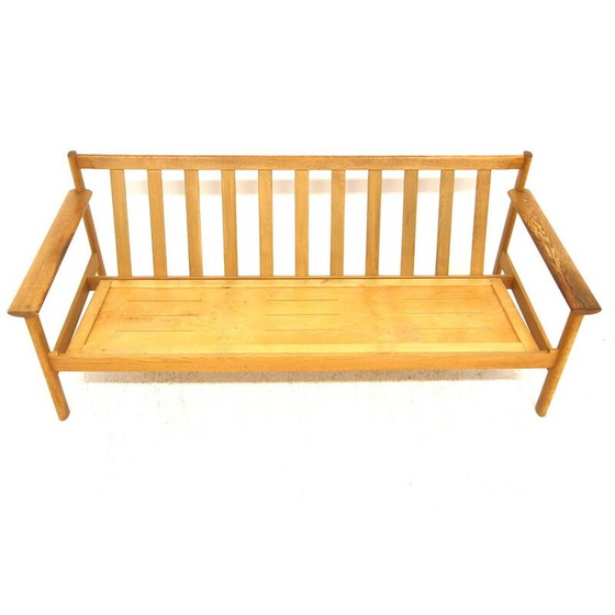 Image 1 of Vintage 3 seater oakwood sofa with cushions, Sweden 1970