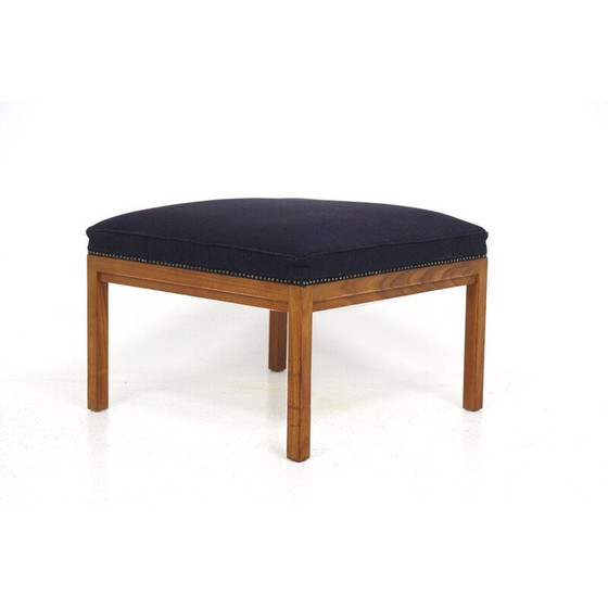 Image 1 of Vintage teak and fabric ottoman, Sweden 1960s