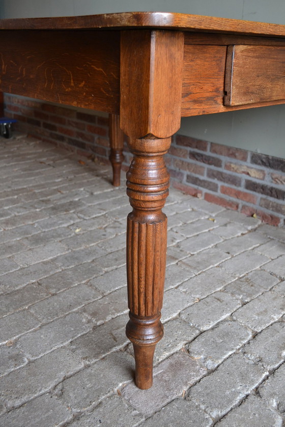 Image 1 of Antique Oak Wooden Dining Table With 6 Chairs