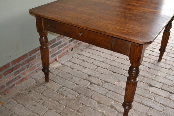 Image 1 of Antique Oak Wooden Dining Table With 6 Chairs