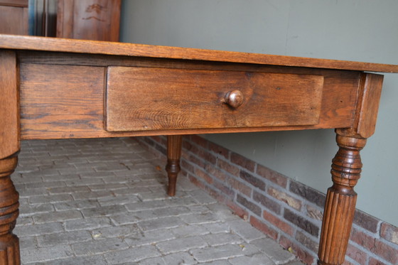 Image 1 of Antique Oak Wooden Dining Table With 6 Chairs