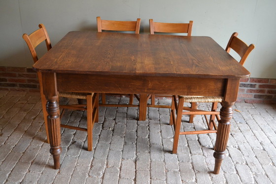 Image 1 of Antique Oak Wooden Dining Table With 6 Chairs