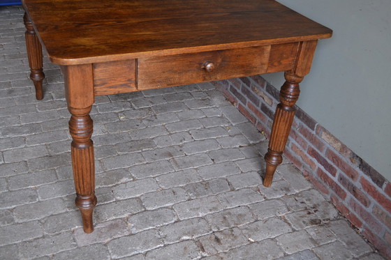 Image 1 of Antique Oak Wooden Dining Table With 6 Chairs