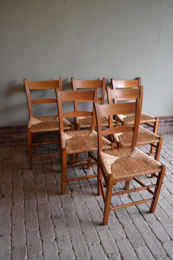 Image 1 of Antique Oak Wooden Dining Table With 6 Chairs