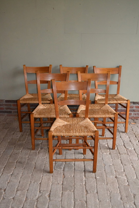 Image 1 of Antique Oak Wooden Dining Table With 6 Chairs