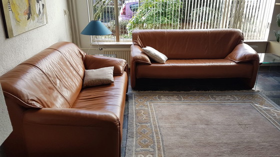 Image 1 of Two Leolux leather sofas or separately on offer