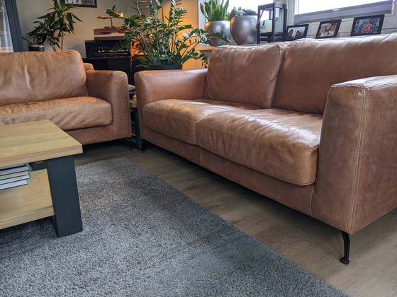 Image 1 of 2x Modern sofa leather brown