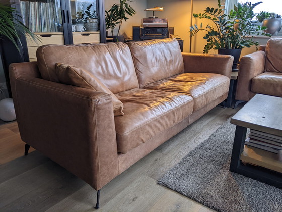 Image 1 of 2x Modern sofa leather brown